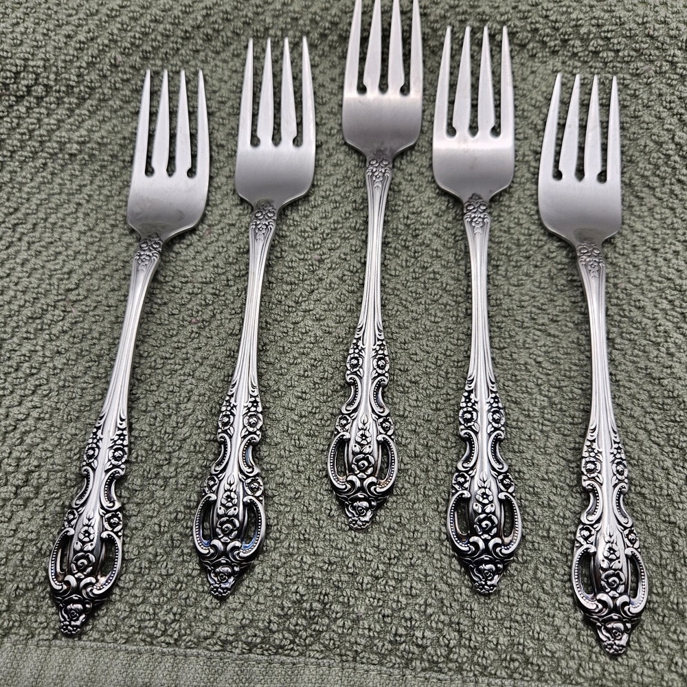 Vtg Oneida Renoir ( Pembrooke ) Stainless Steel - Salad Forks Lot of 5 - 1990's